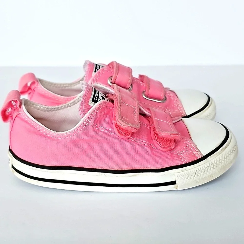Kids Toddler Converse Low Top Pink Double Strap Closure Us Sz 10 - 1852